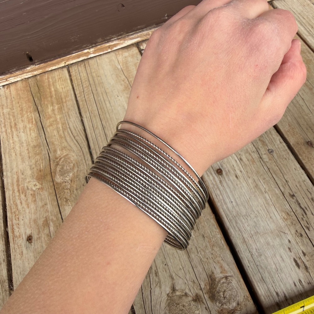 Multi-Strand Cuff Bracelet Silver Stacked Layered Rope Statement